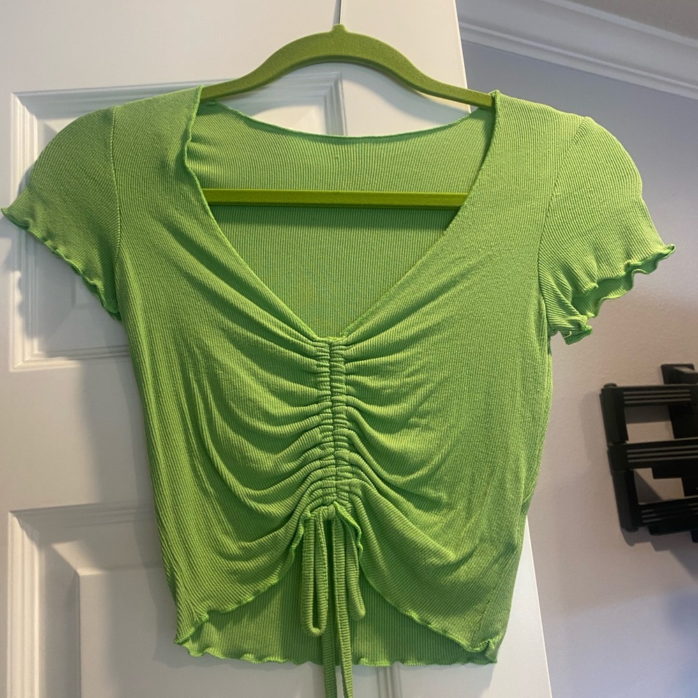 Green Ruched V-Neck Crop Top